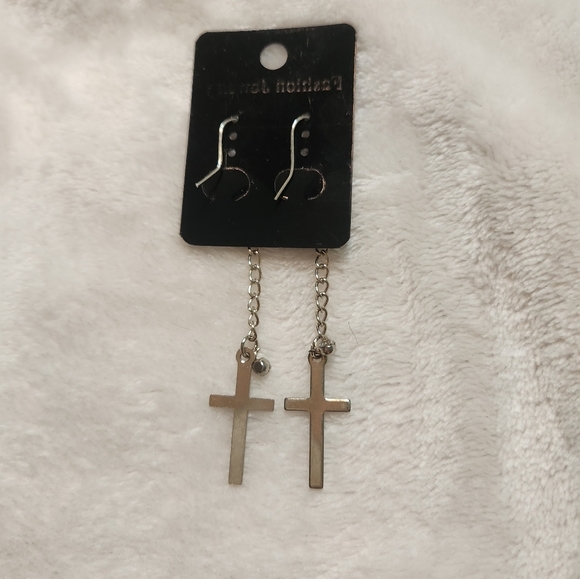 #26...  𝅺gold colored  Religious Jesus Christ Cross Earrings OS - Picture 4 of 4